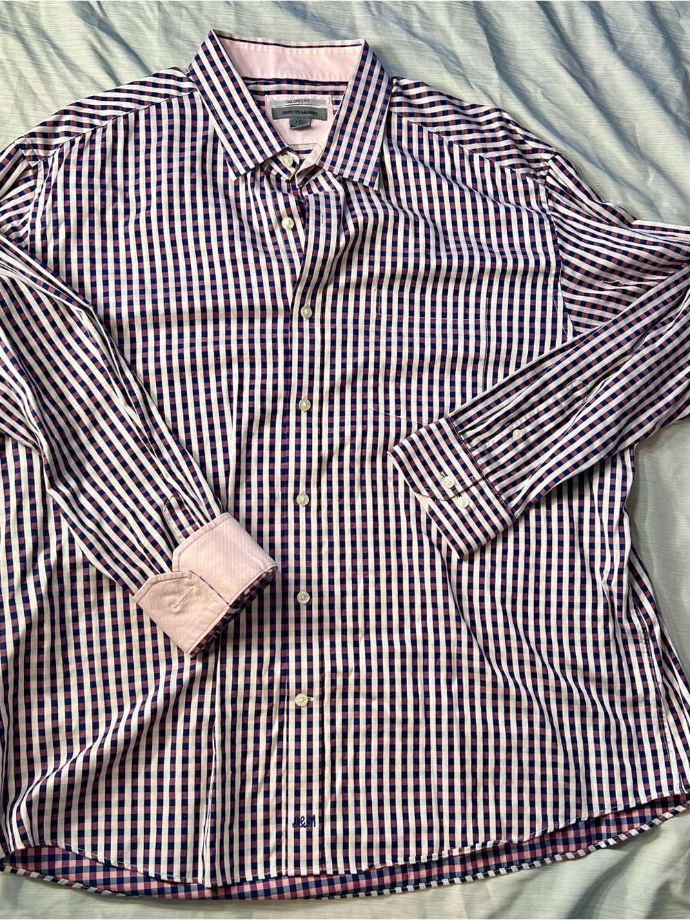Johnston & Murphy XXL Pink and Navy Gingham Dress Shirt